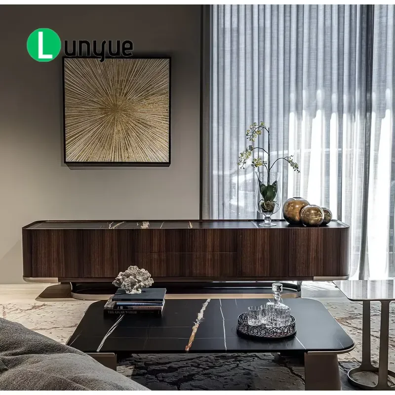 Nordic White Wooden Sideboard Luxury Buffet Cabinet with Drawers Modern Storage Credenza for Living Room Bedroom Home Decor