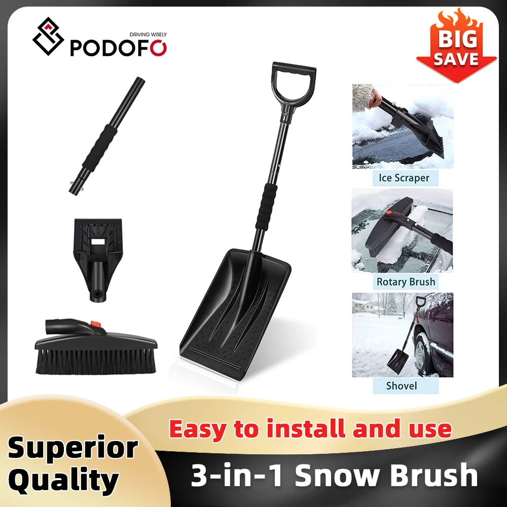 Podofo 3-in-1 Snow Shovel Ice Scraper for Windshield Snow Brush Detachable Parent-Child Playing Snow Shovel for Garden Camping