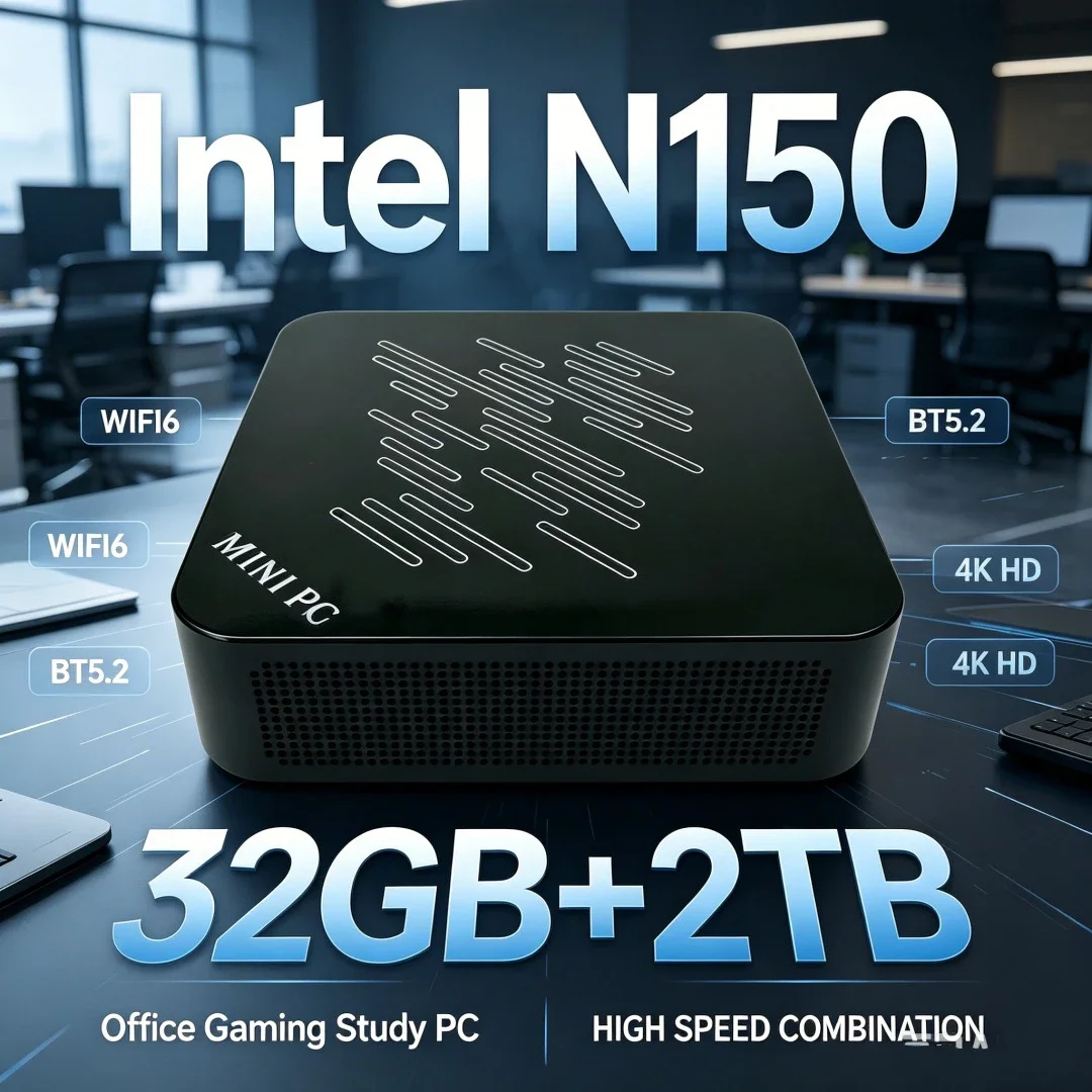 Portable Mini PC Intel Core N150 16GB RAM 2TB SSD WiFi6 Windows 11 Compact Desktop Computer for Office Study Home Gaming