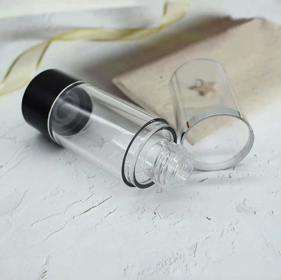 

30ML clear black plastic airless bottle silver rim lotion/emulsion/serum/liquid foundation/whitening toner essence packing
