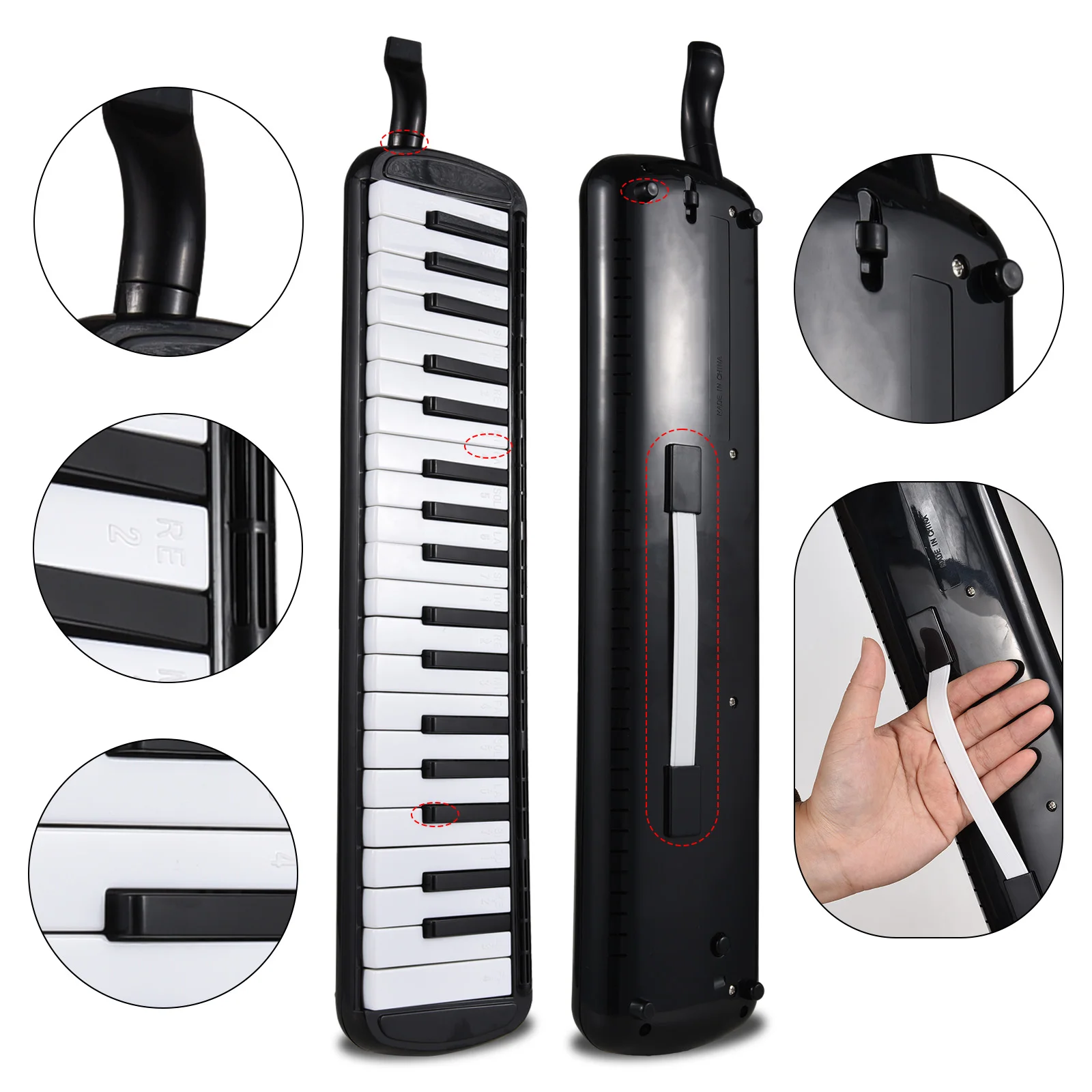 37 Keys Melodica Instrument Melodica Air Piano Keyboard with 2 Soft Blow Pipe 2 Blowing Nozzles Melodica Wind Instruments