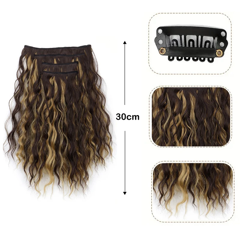 Short Water Ripple Hair pieces 4 pieces/set Synthetic Clip In Hair Extensions Synthetic Hairpieces For Women