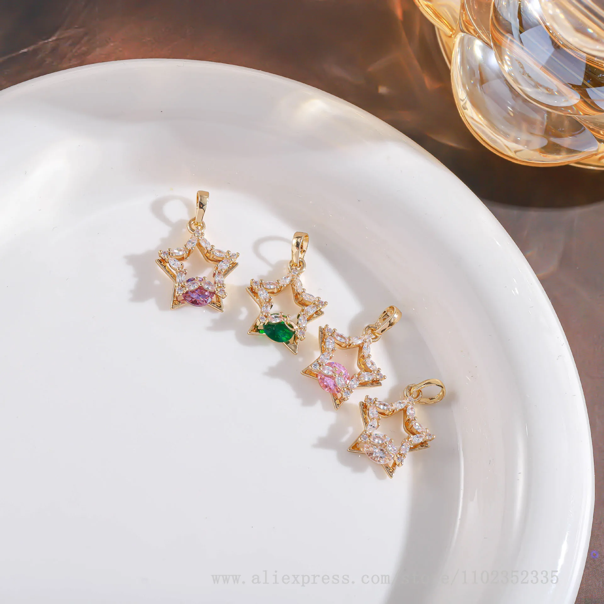 دلاية مرصعة بالماس من الزركون الخماسي ، أقراط ذاتية الصنع ، إكسسوارات قلادة ، موضة جديدة ، 10 من كل كيس #3