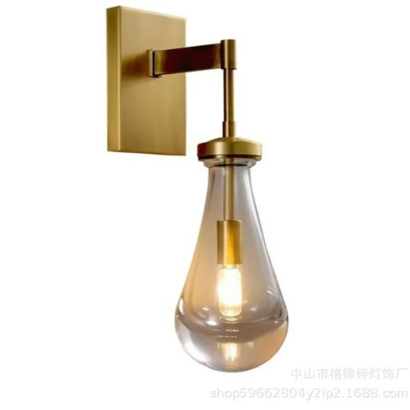

Master bedroom bedside wall lamp designer creative all-copper crystal wall lamp living room dining room sofa background wall