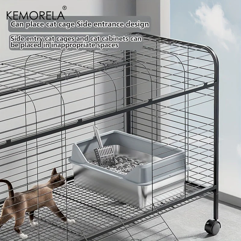 KEMORELA 1PC Stainless Steel Open Litter Box Cat Bedpans Thickening Semi-enclosed High Side With Lid Litter Scoop Splashproof