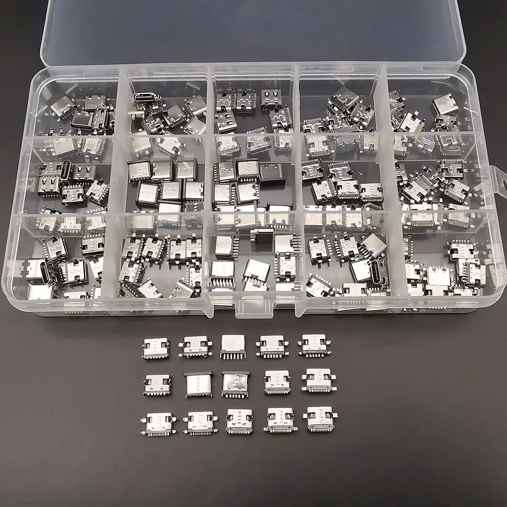 1Box Type-C USB Charging Dock Connectors 6 Pin 16 Pin USB-C Female Jack SMD DIP PCB Soldering DIY Repair Type C Socket Adapter