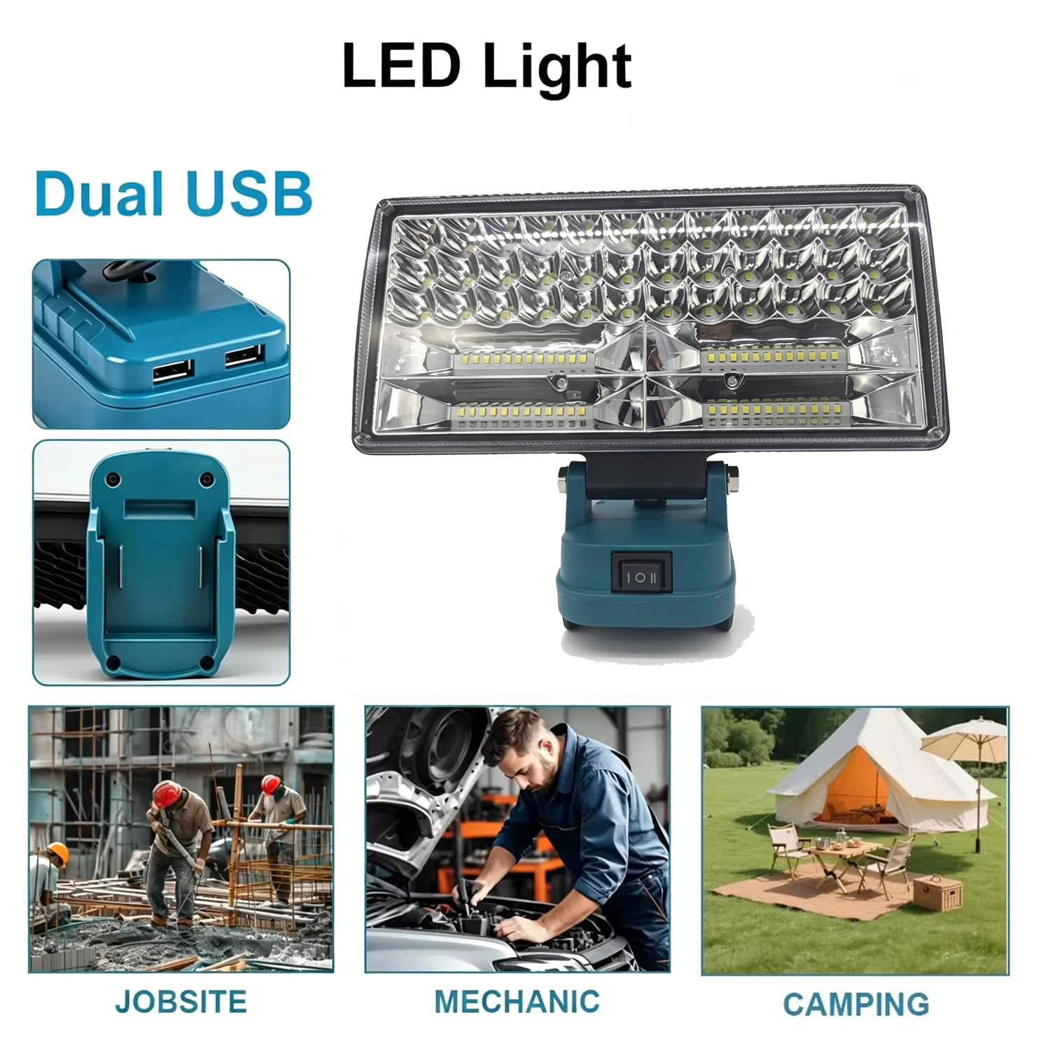 Für Makita 18V Li-Ion Akku LED Arbeitsleuchte, 90W 5400LM 2-stufig Einstellbarer Flutlichtstrahl, Dual USB, Kabellose Camping-Notfalllampe – Detail 9