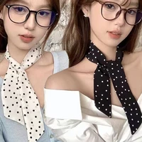 Bufanda de seda fina de estilo coreano para mujer, pañuelos para la cabeza a la moda, pañuelo largo de seda con patrón de puntos clásico Vintage, bolso, bufandas para el cuello para mujer