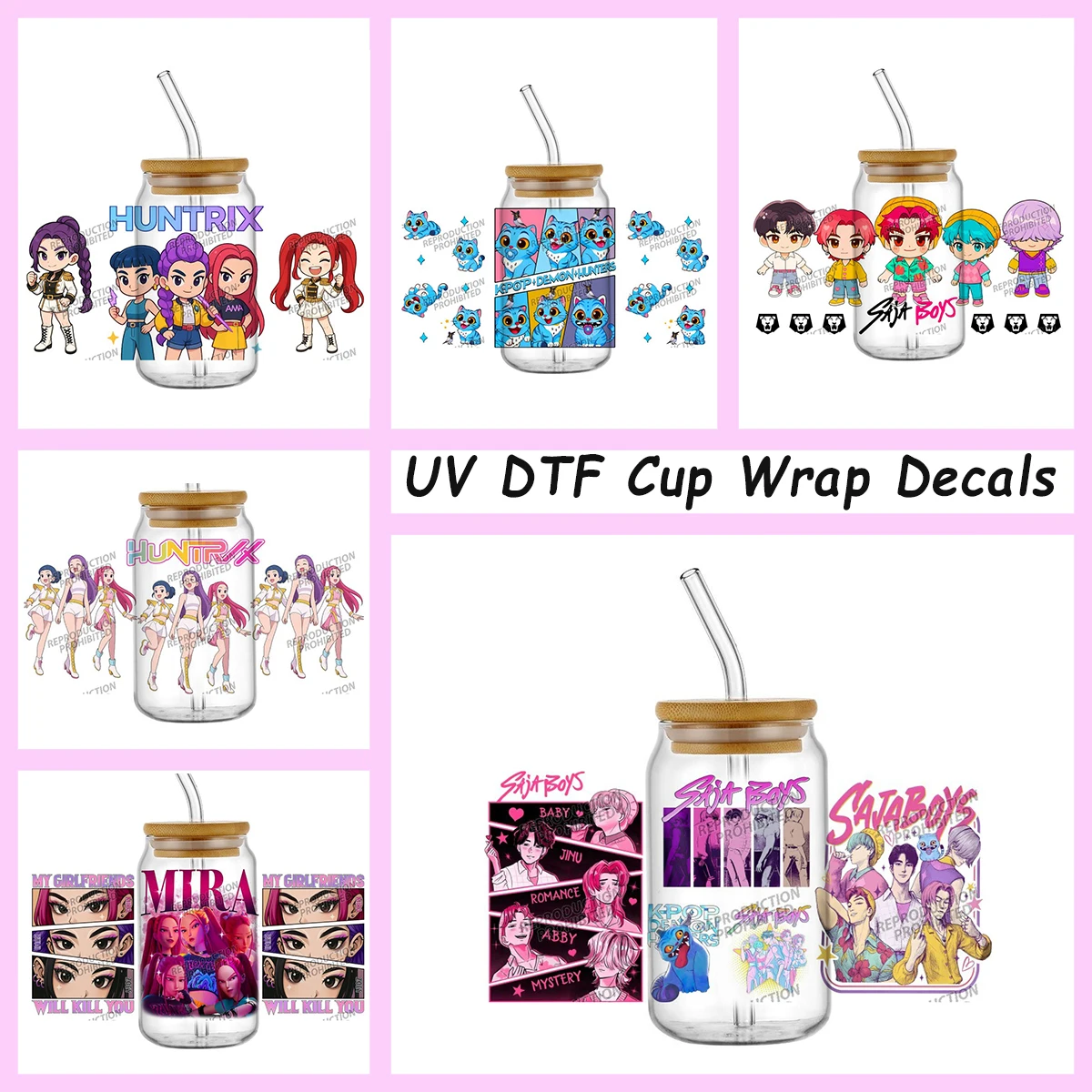

Saja Boys K-POP Team UV DTF Cup Transfer Stickers for 16oz Libbey Can Glass Eye-catching Pop Star Design Cup Decals for Mugs