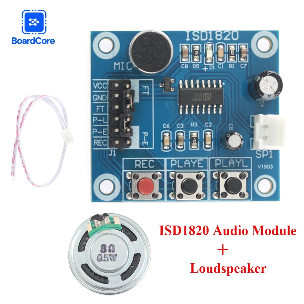 ISD1820 Aufnahmemodul Sprachmodul Sprachplatine Telefonplatinenmodul mit Mikrofonen + Lautsprecher 0,5 W 8R für Sprach-DIY