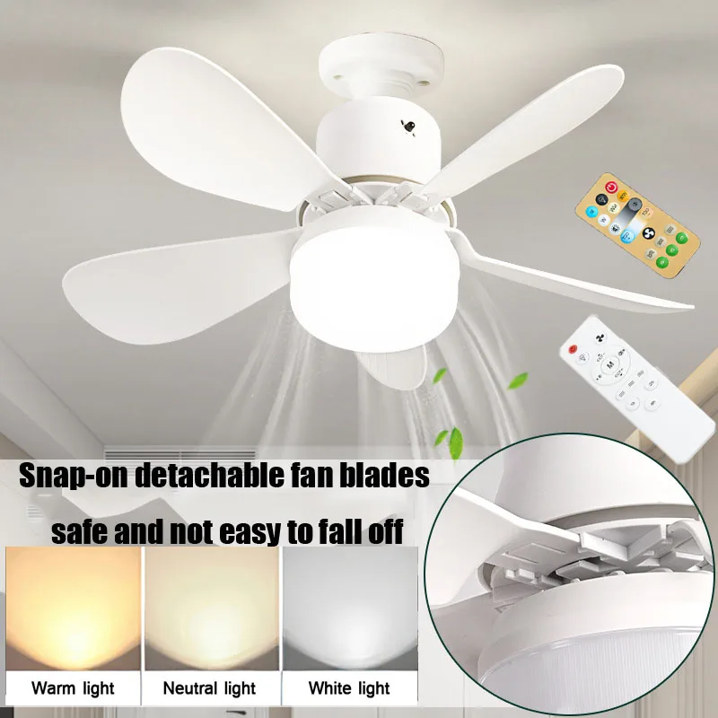 

E27 Ceiling Fan With LED Light And Remote Control Socket Fan 3 Colors Dimmable 3 Speed Silent For Living Room Bedroom 85-265V