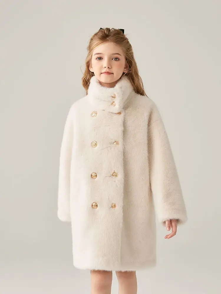 Girls' Imitation Fur Coat Autumn/Winter New Children's Warm Fur Integrated Medium to Long Thickened Jacket 90-170cm