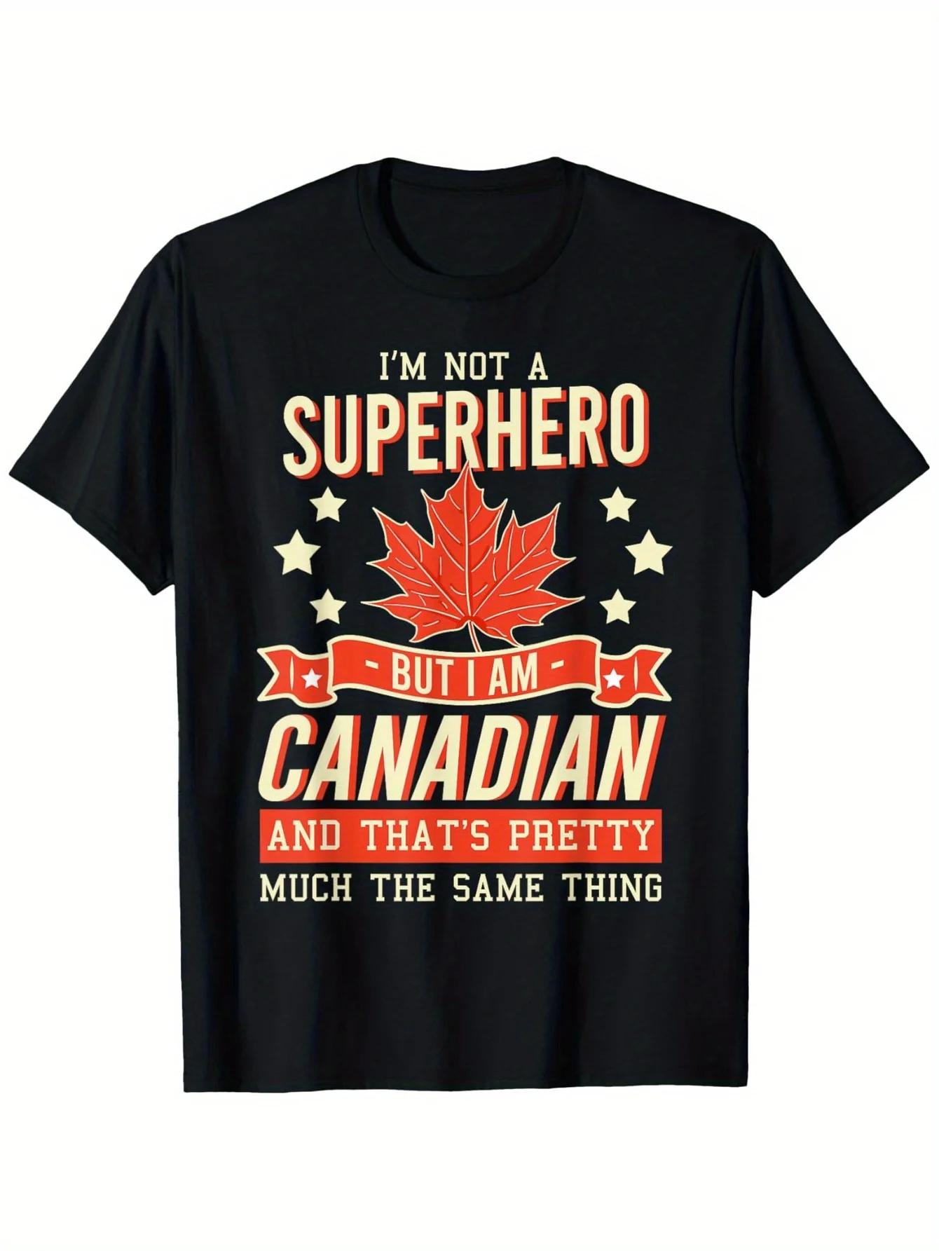 

[Футболка из канадского хлопка] Футболка с канадским графическим принтом из 100% хлопка | Черный, с коротким рукавом, стандартный крой