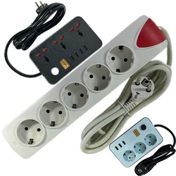 1pcs Multi-function European 2/3/4/5 Jack German Ukraine Russia Power Strip 1.5M EU Extension Outlet 10A 16A Switch Socket 250V
