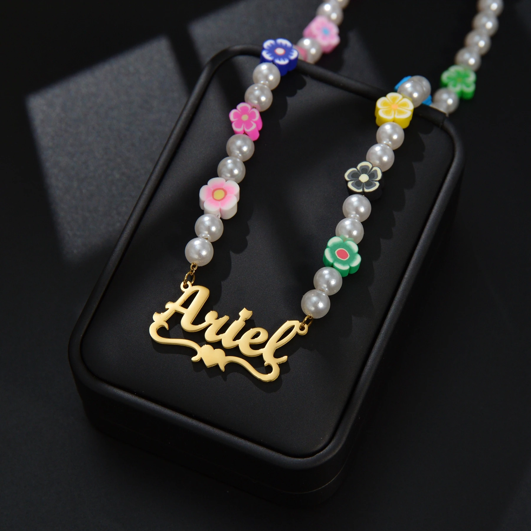 Collier personnalisé avec nom en acier inoxydable pour femmes, pendentif à fleurs colorées, chaîne ras du cou, bijoux cadeau, nouvelle collection 2022