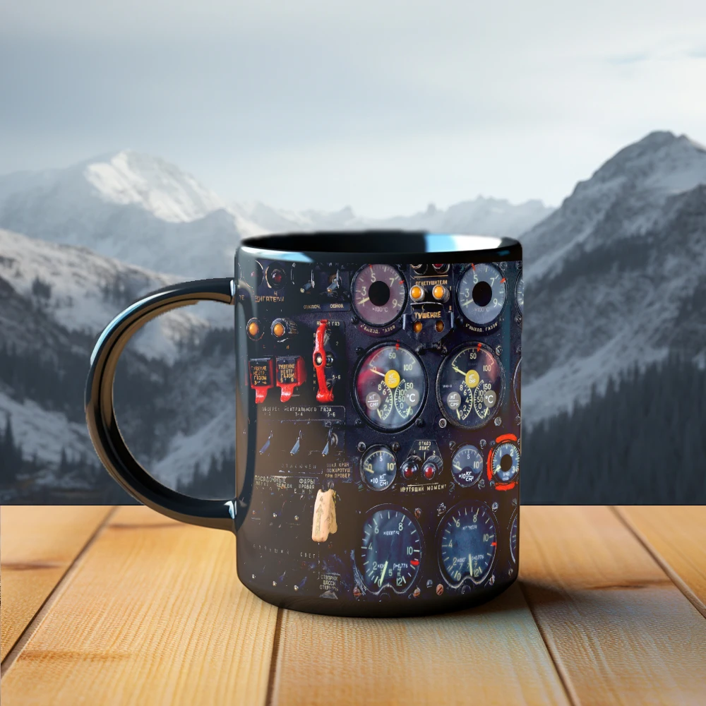 Aerospace aircraft various instrument panels coffee mug black ceramic coffee mug astronaut friend gift