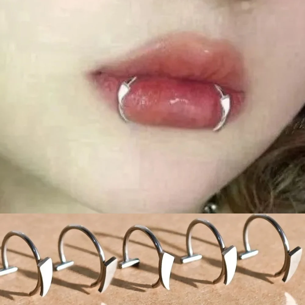 1pair Y2K Vintage Vampire Fangs Stainless Steel Lip Ring Non-Piercing Clip-On Lip Cuff Punk Goth Unisex Lip Stud for Daily Wear