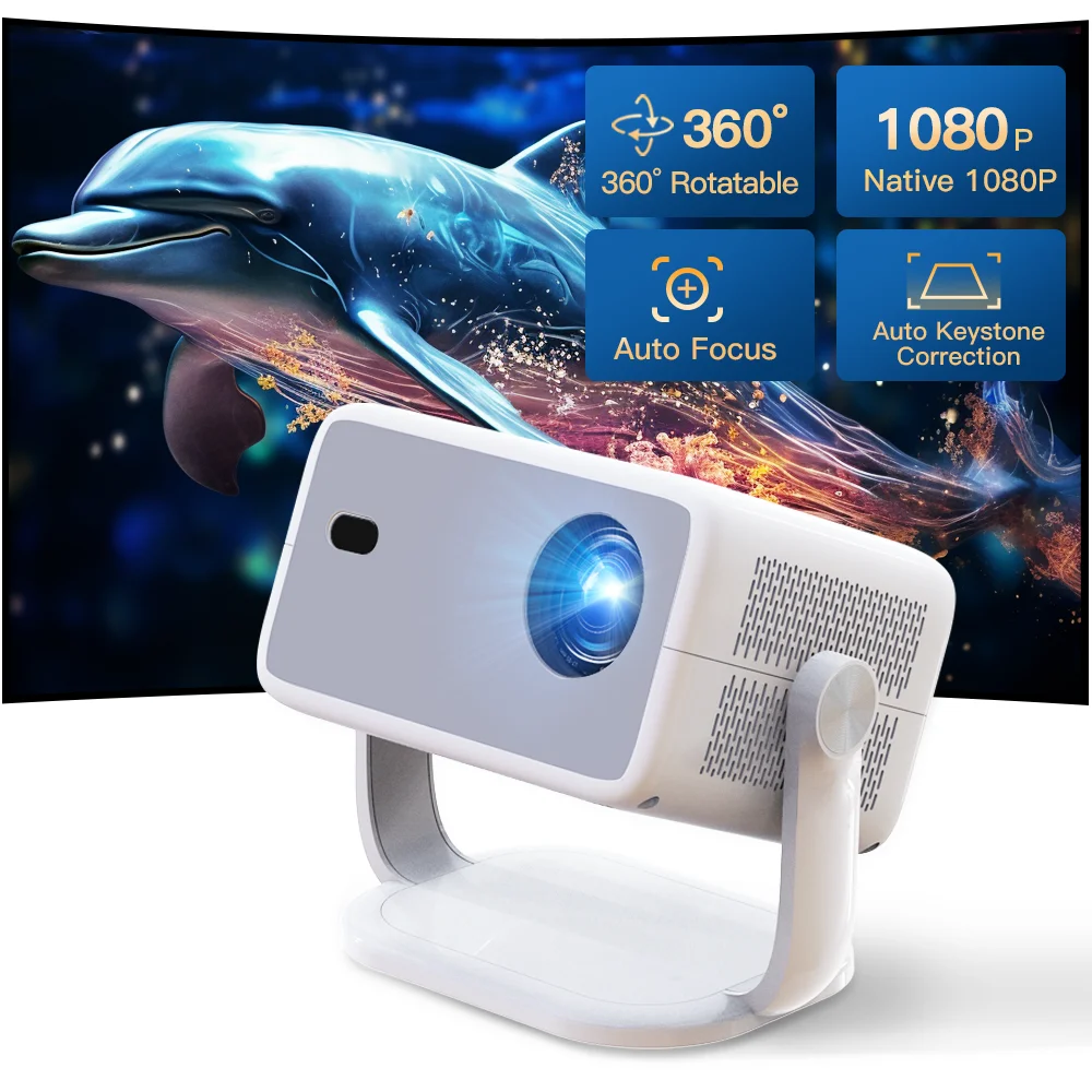 

Портативный домашний проектор LynCast L018, 800 ANSI люмен, Full HD (1080P), поддержка 8K, Android 14, WiFi 6, BT 5.4, с обзором 360° ° Коррекция