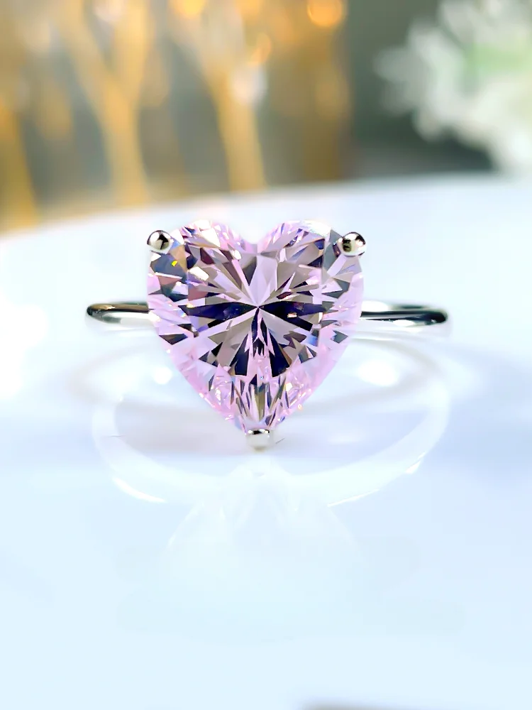 

Fashionable and Luxury Love Colorful Diamond 925 Silver Ring High Carbon Diamond New Versatile Style Simple Ice Cut