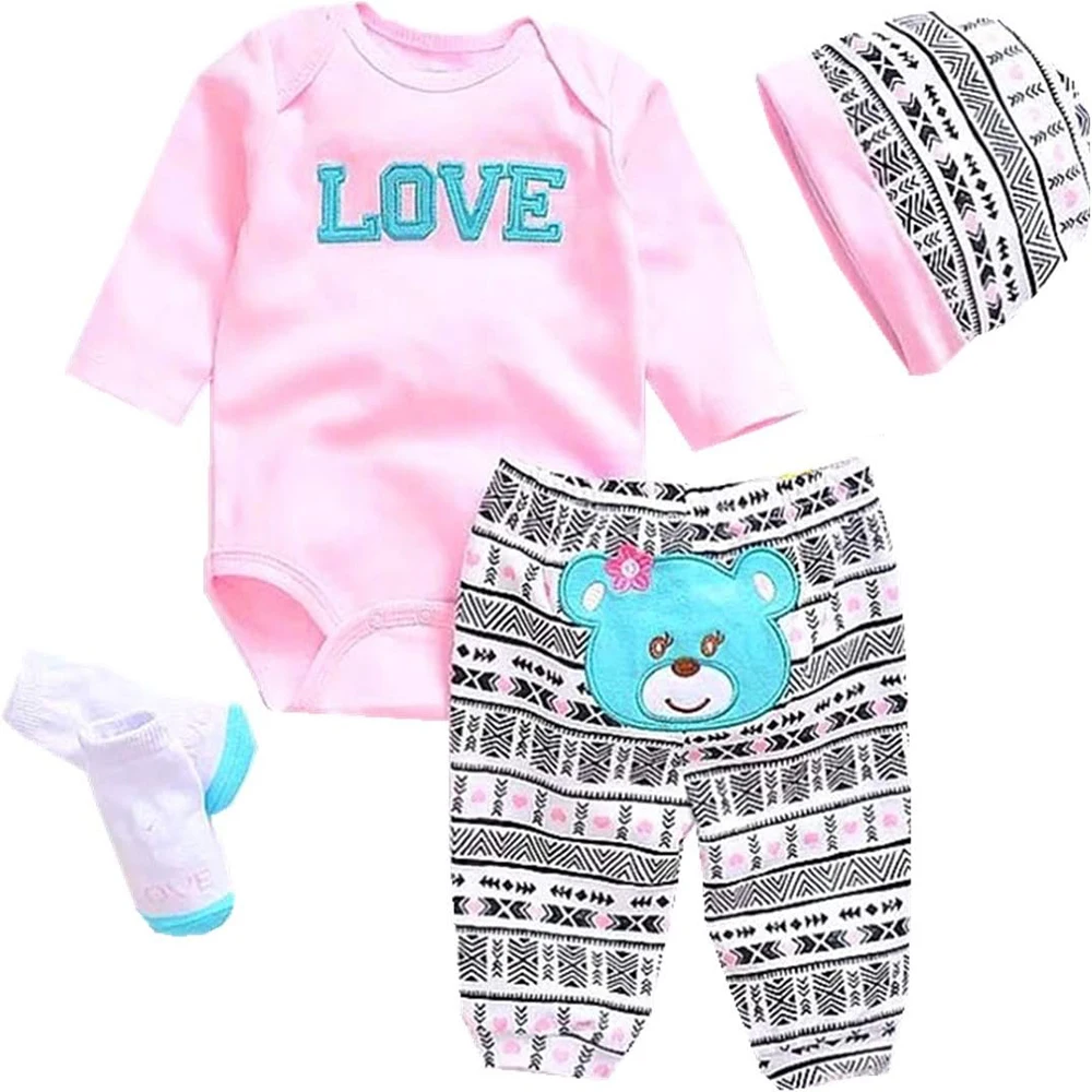 Reborn Dolls Baby Clothes Pink Outfits for 20- 22 inch Reborn Doll Girl Baby Clothing Baby Sets