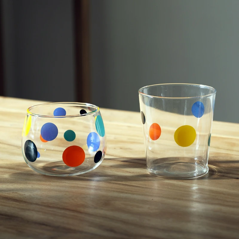 Colorful Dotted Glass Cup Household Cute Transparent Water Coffee Glass Single Layer Cup with Guests Juice Cold Drink Cup New