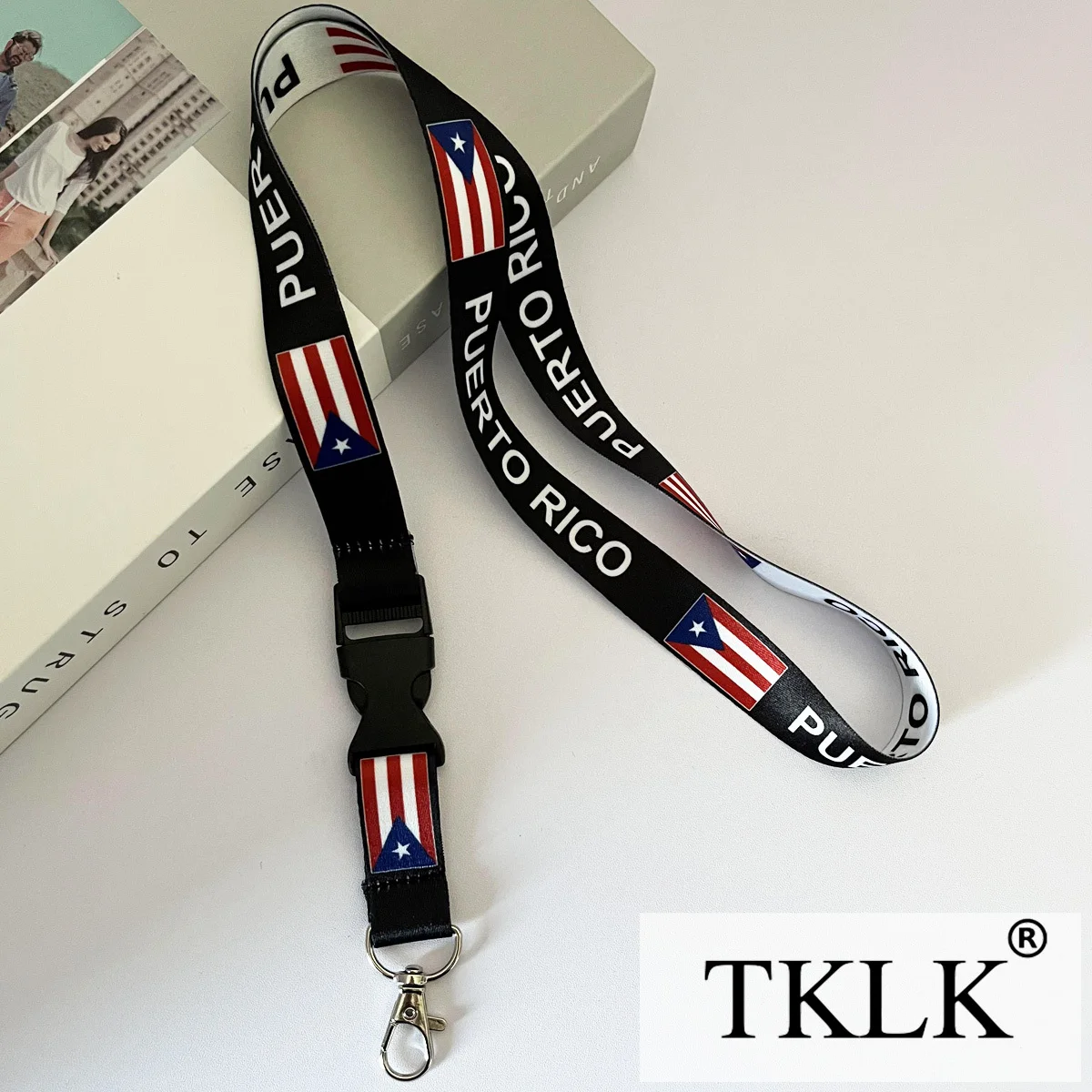 Llavero con cordón de bandera de Puerto Rico de poliéster duradero, soporte para tarjeta de identificación sin electricidad para llaves, profesores y decoración de fiestas, 1 ud.