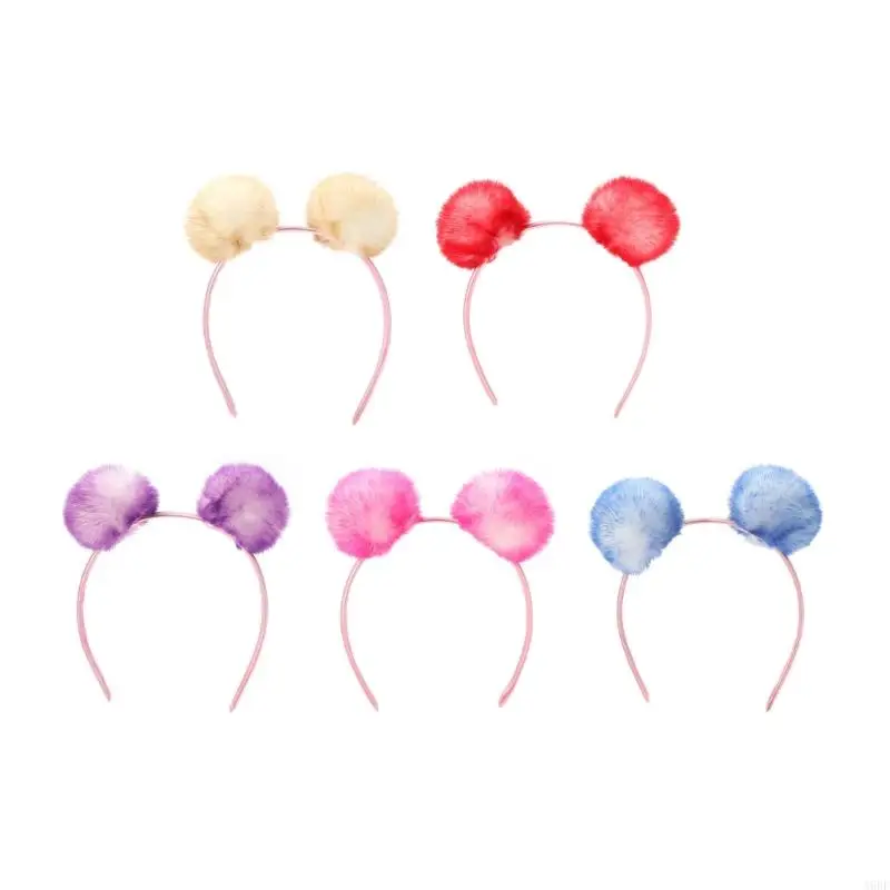 

A9BF Lovely Plush Balls Headband for Child Colorful Furry Balls Headhoop Party Costume Headdress Adult Headgear Accessories