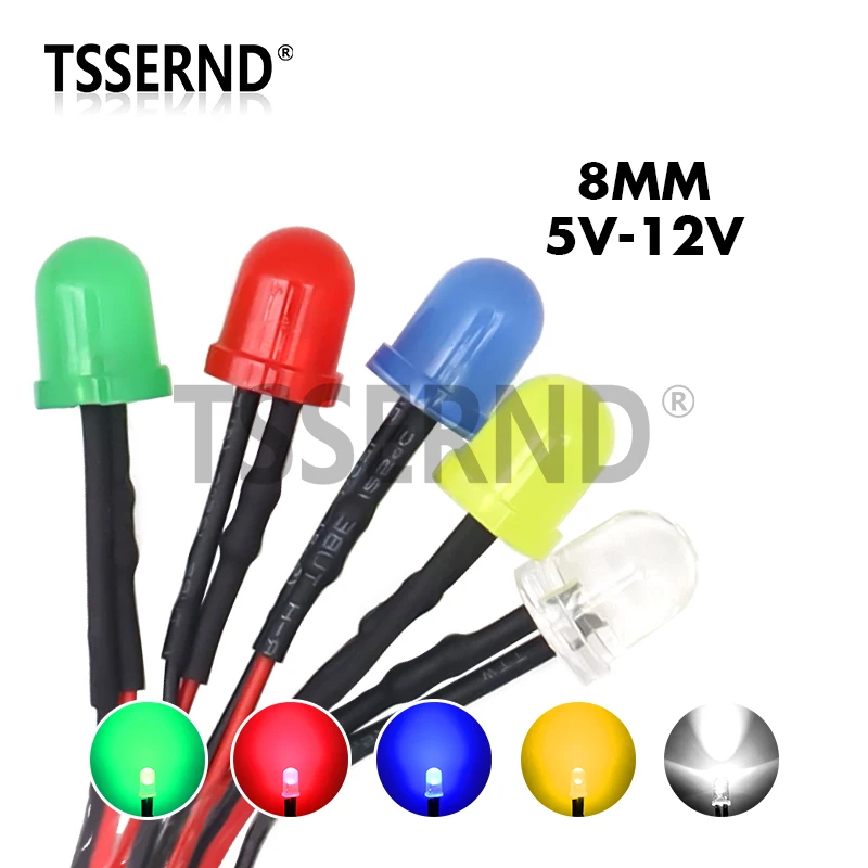 3mm 5mm 8mm 10mm LED 12V 20cm Pre-wired White Red Green Blue Yellow Orange Diode Lamp Decoration Light Emitting Diodes