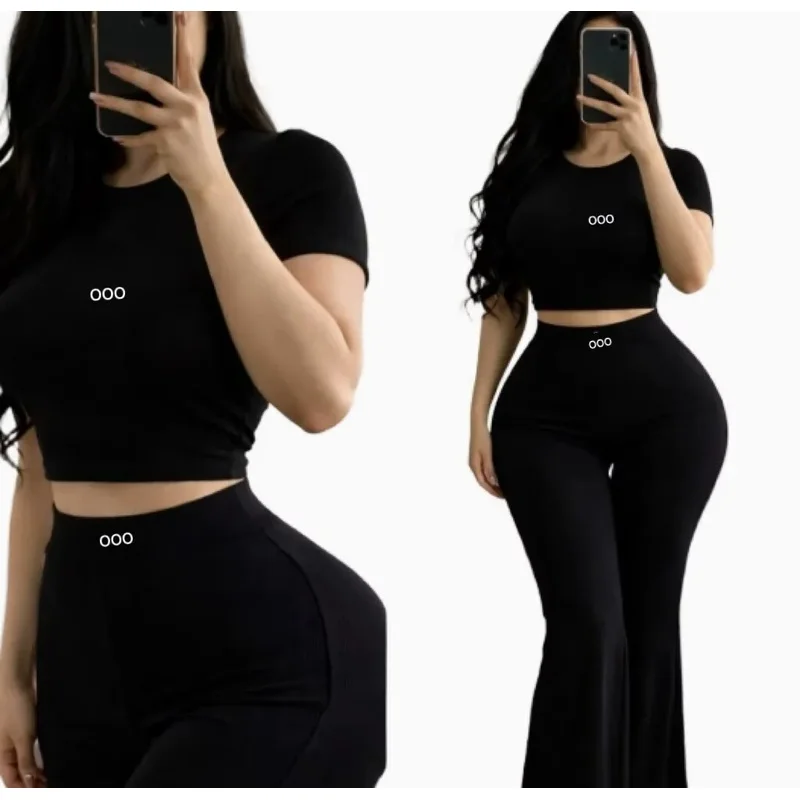 European women's fashion high-elasticity wide-leg high-waist peach-bottomed flared high-waist figure-hugging embroidered tight t