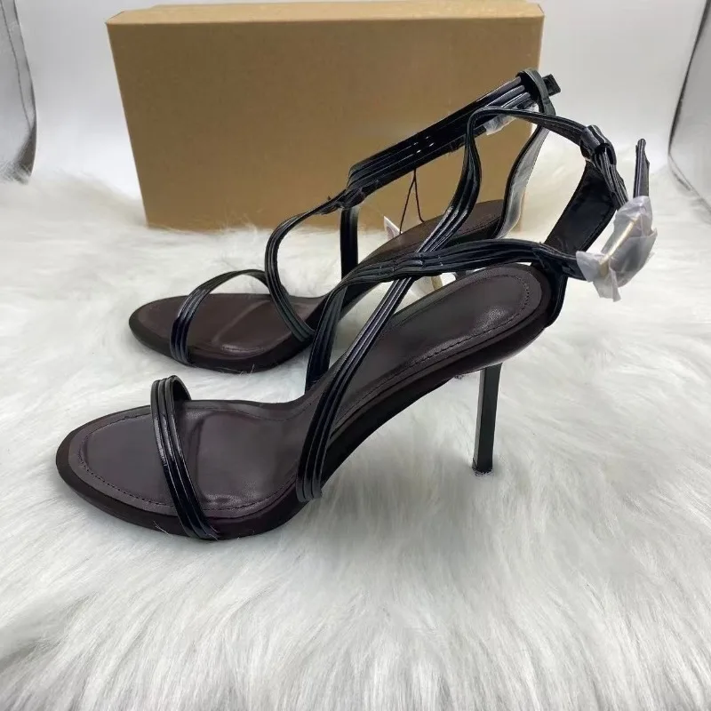 كعب سهرة أنيق للنساء صنادل جلدية بأشرطة، حزام كاحل مثير للحفلات والنوادي والمناسبات الرسمية #6