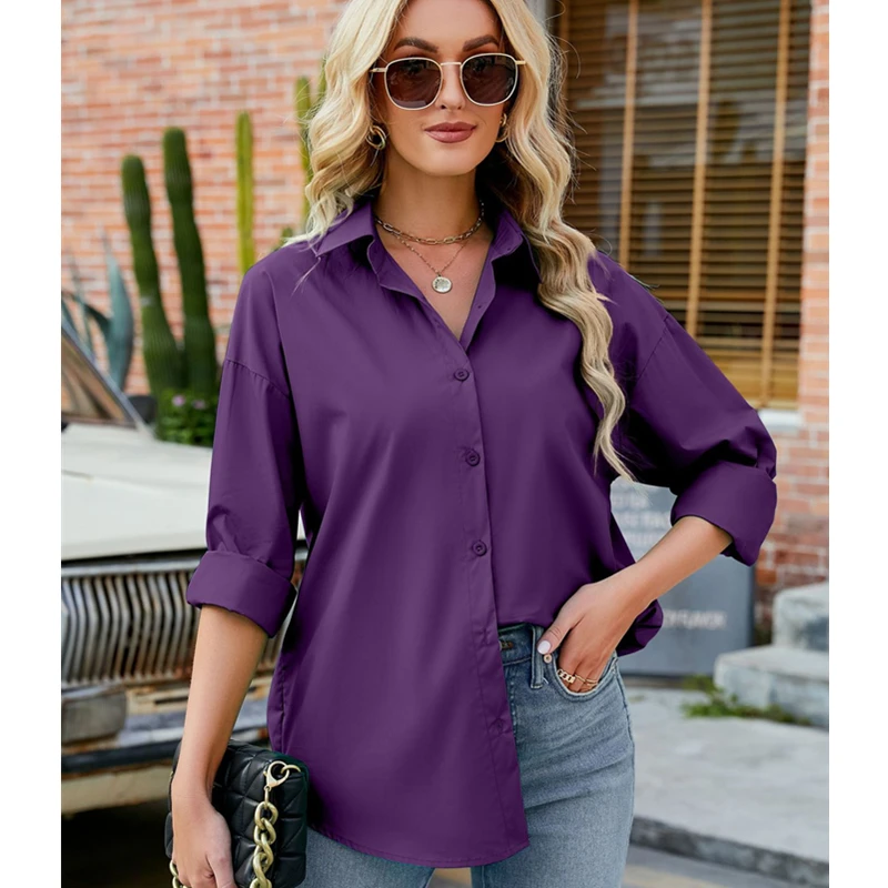 Blusa holgada de algodón para mujer, camisa informal de manga larga con botones, ropa de calle informal para oficina, nueva