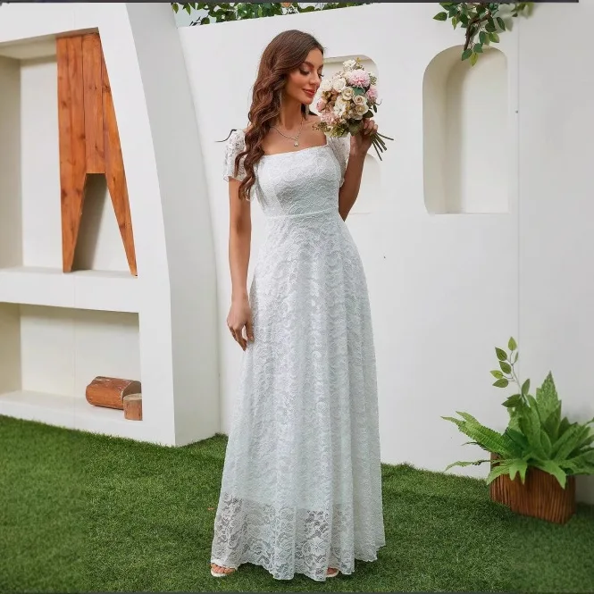 

Элегантное кружевное свадебное платье с длинной юбкой А-силуэта, с завышенной талией, женское платье, платье подружки невесты, новая модель для трансграничной торговли, женское платье