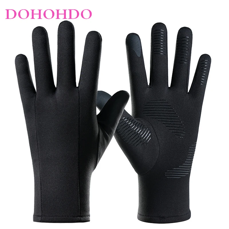 قفازات سوداء للرجال للتزلج في الهواء الطلق للخريف والشتاء مخملية للتدفئة والرياح شاشة تعمل باللمس مضادة للانزلاق قفازات ركوب الدراجات النارية