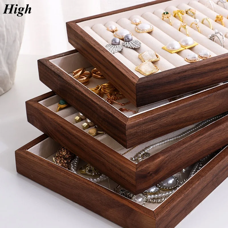 

Multi-layer Wooden Jewelry Box Transparent Window Rings Necklace Jewelry Storage Case Organizer Bracelet Earrings