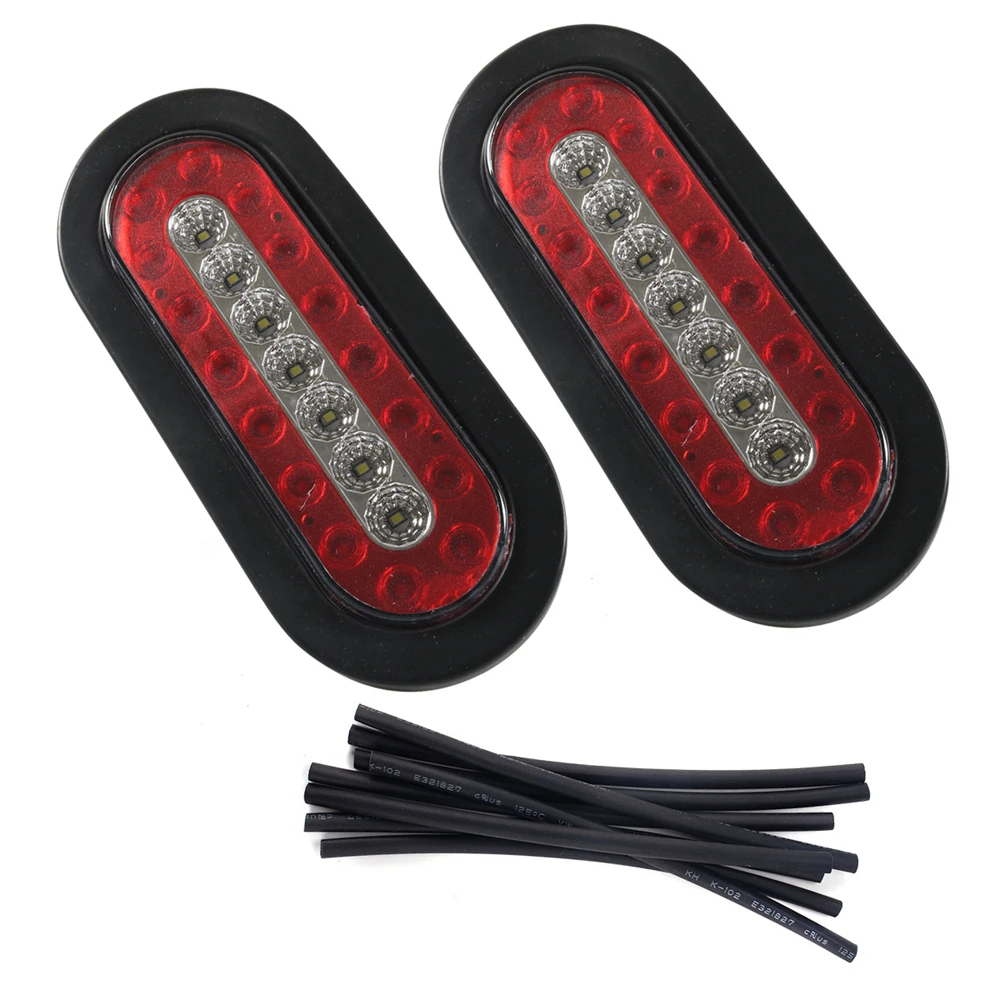 

2 Pcs 6" inch Oval Truck Trailer Led Tail Stop Brake Lights Taillights Running Red and Amber Parking Turn Signal Lights