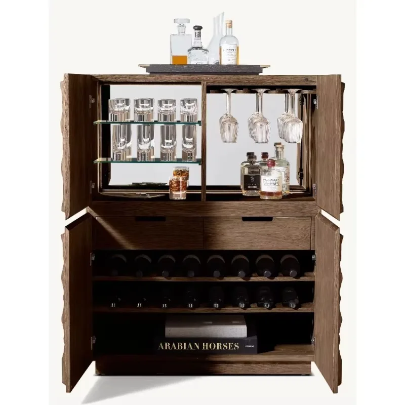 Tall Wine Cabinet with Lockable Door and Built-in Wine Rack Indoor Bar Cabinet Perfect for Safe and Orderly Alcohol Storage