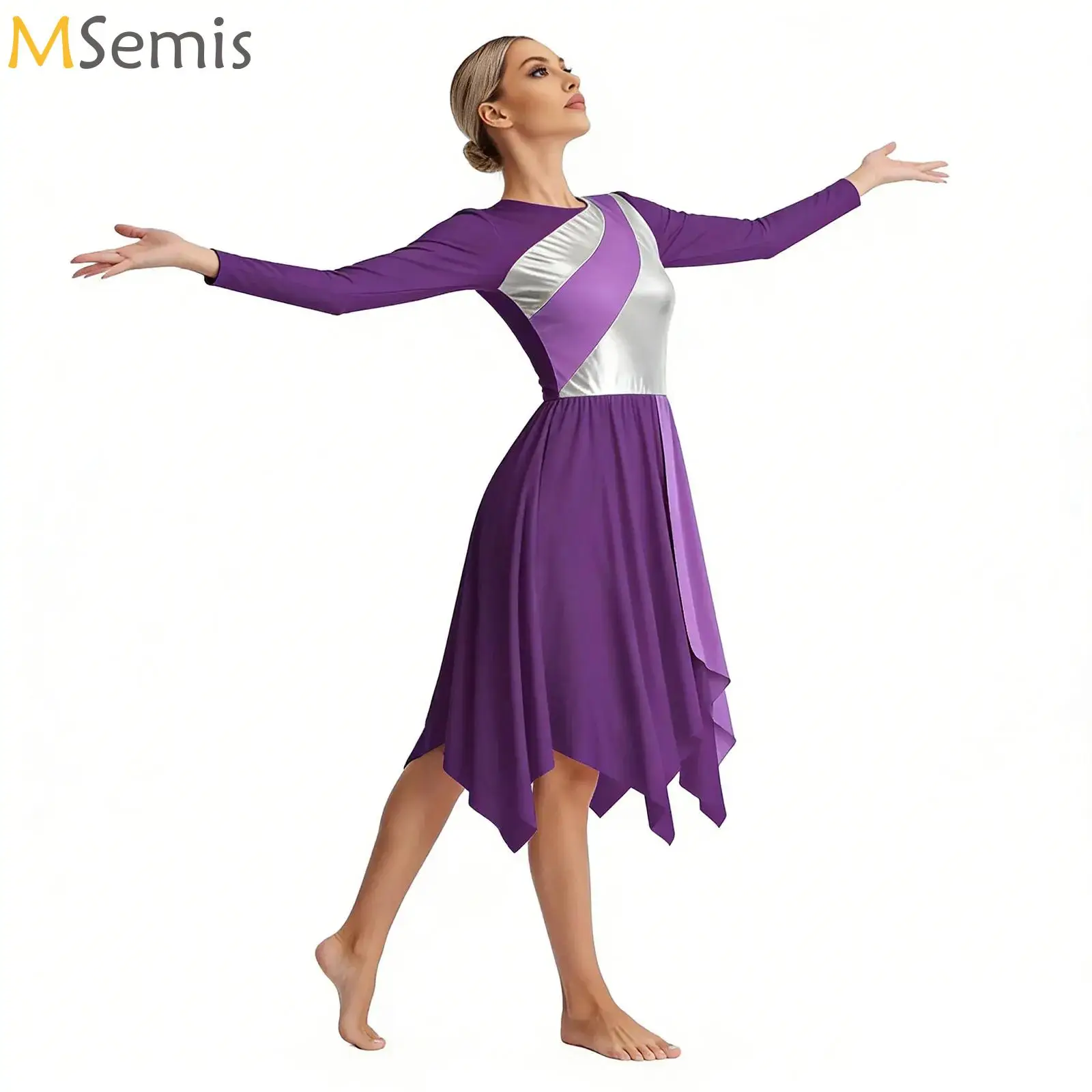 

Women Celebration of Spirit Dance Dress Long Sleeve Ballet Lyrical Dance Costume Church Worship Modern Performance Dancewear