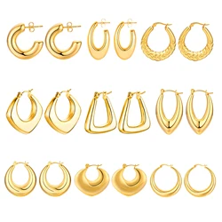 Fashion Square Geometric Hoop Earrings for Women, Chic Metal Stainless Steel Lady Earrings Bijoux Femme New Jewelry