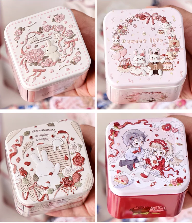 Cartoon 3D Rabbit Metal Box Jar Tea Jewelry Storage Organizer DIY Handmade Candles Container Girl Gifts Empty Collectables Case