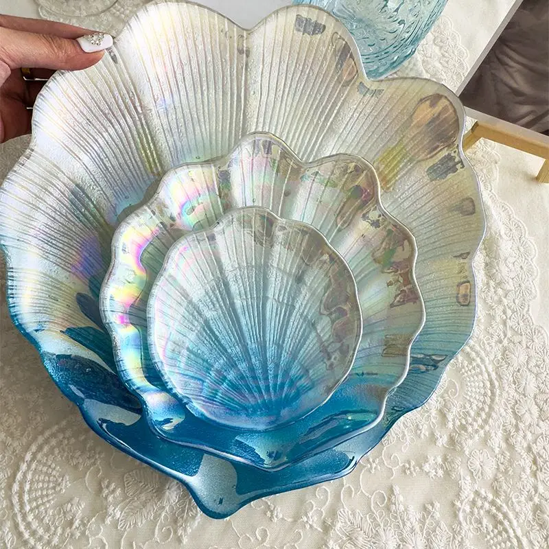 Creative Colorful Plate Glass Shell Plate Storage Gateway Bedroom Ocean Fruit Home Snack Decoration Storage Plate Tray Decorativ