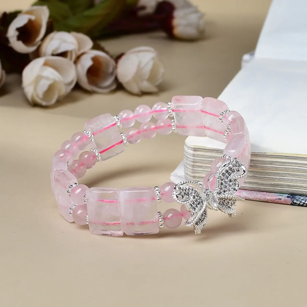 

Square Powder Crystal Butterfly Bracelet Women's Light Luxury Fashion Lucky Bracelet, Gift