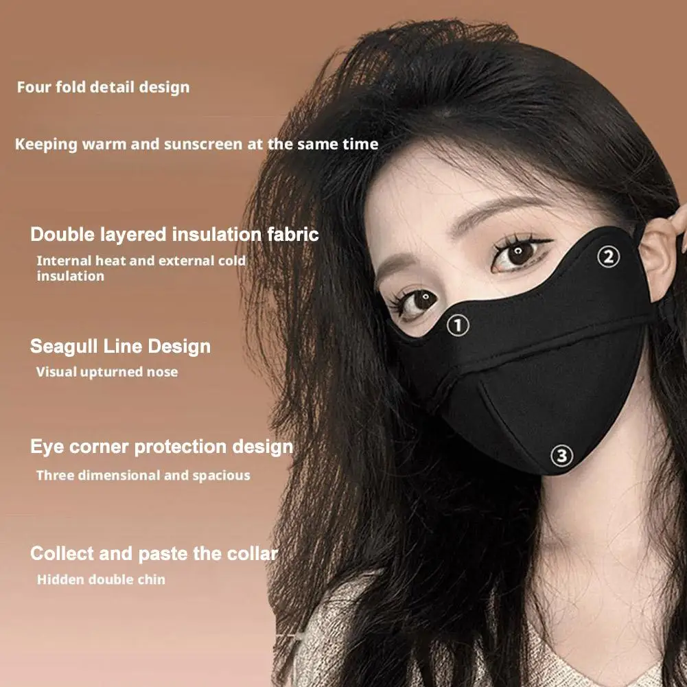 قناع وجه سميك ثلاثي الأبعاد دافئ قناع وجه نسائي مريح وأنيق - مقاوم للرياح والدفء مع حلقات الأذن غطاء وجه مقاوم للبرودة #4