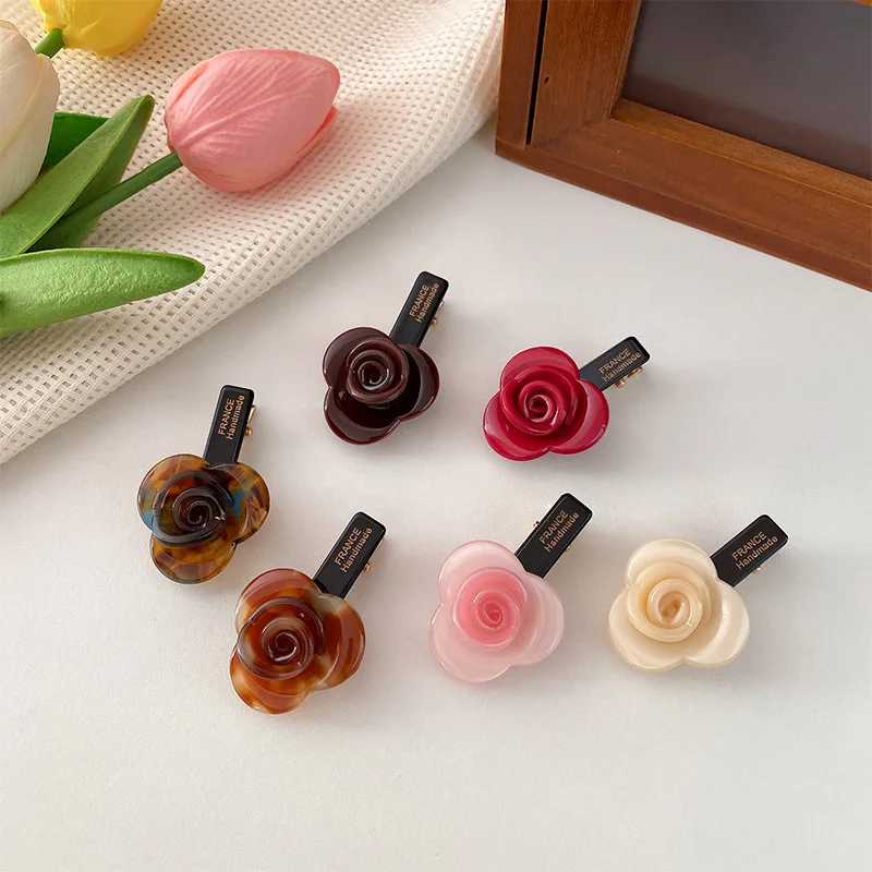 헤어 클립 아세테이트 우아한 장미꽃 바레트 머리 묶는 사이드 클립 앞머리 클립 고급 핀자스 파라 엘 카벨로 집게핀