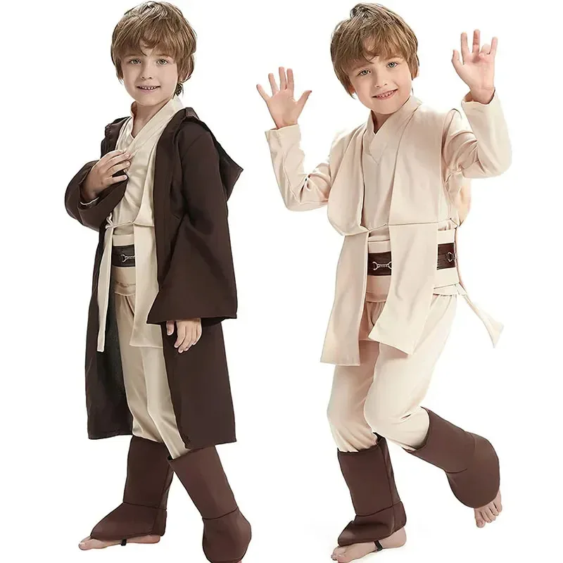 

Star and Wars Costume Obi-Wan Kenobi Kids Cosplay Jedi Warrior Cosplay Hooded Cloak Clothing Suit Halloween Party Costumes for C