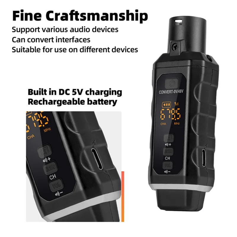 PHILE-UHF XLR Adapter System Wireless Microphone Transmitter Receiver System For Dynamic Microphone Guitar Audio Mixer