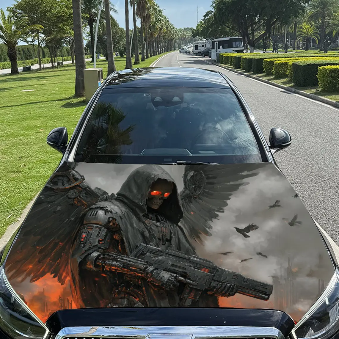 

Blazing Skull Demon Pattern car hood stickers, waterproof self-adhesive, scratch resistant, easy to stick, durable car
