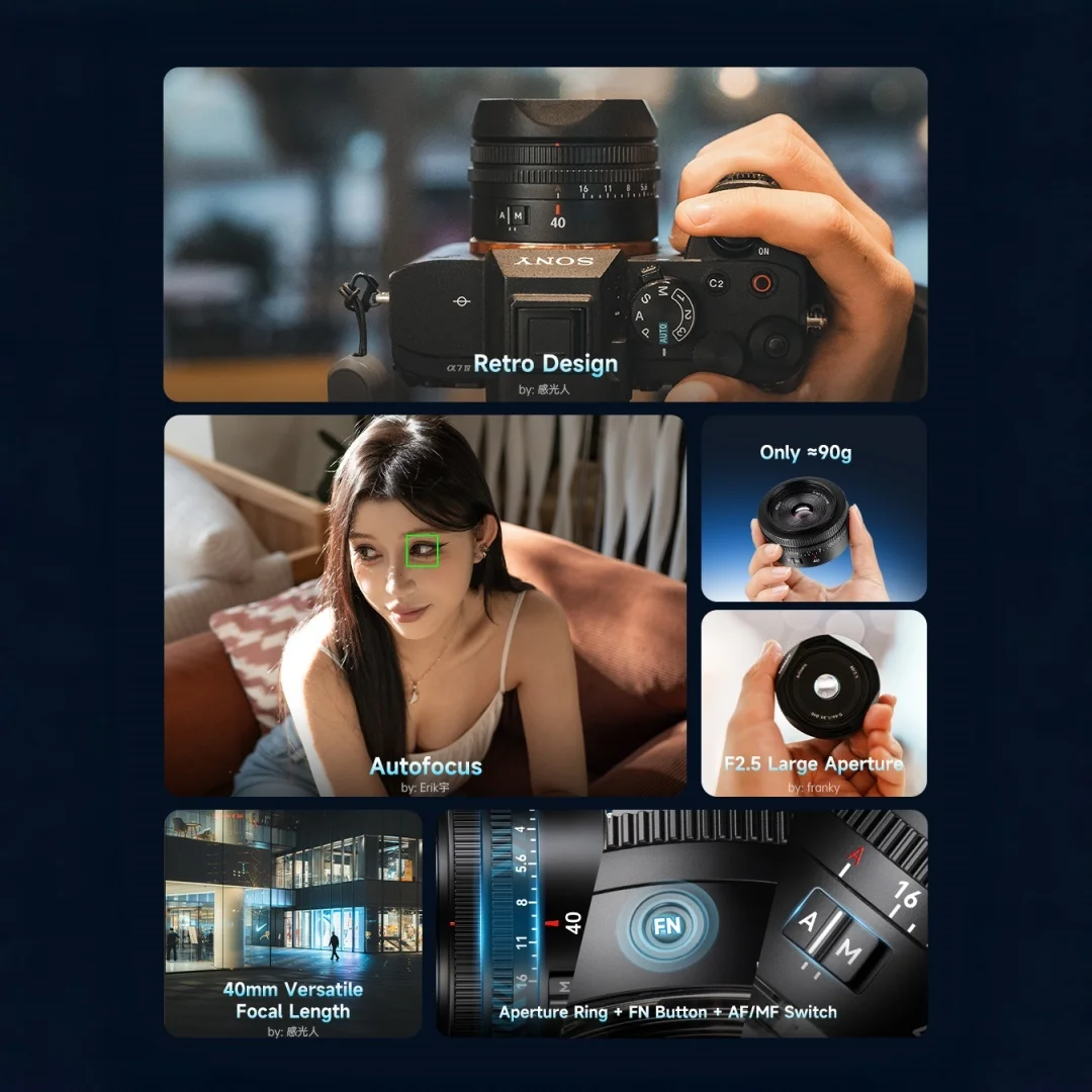 7Artisans AF 40mm F2.5 Full Frame Lite Series Auto Focus Lens for Sony E/Nikon Z/L Mount A7M2 Z5 A7C2 Z6 SL2 SL3A1 Z7 ZF Cameras