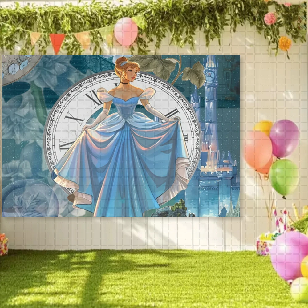 ديزني سندريلا قلعة الأميرة حفلة عيد ميلاد الديكور خلفية راية الفتيات التصوير خلفية الدعائم هدايا استحمام الطفل #2