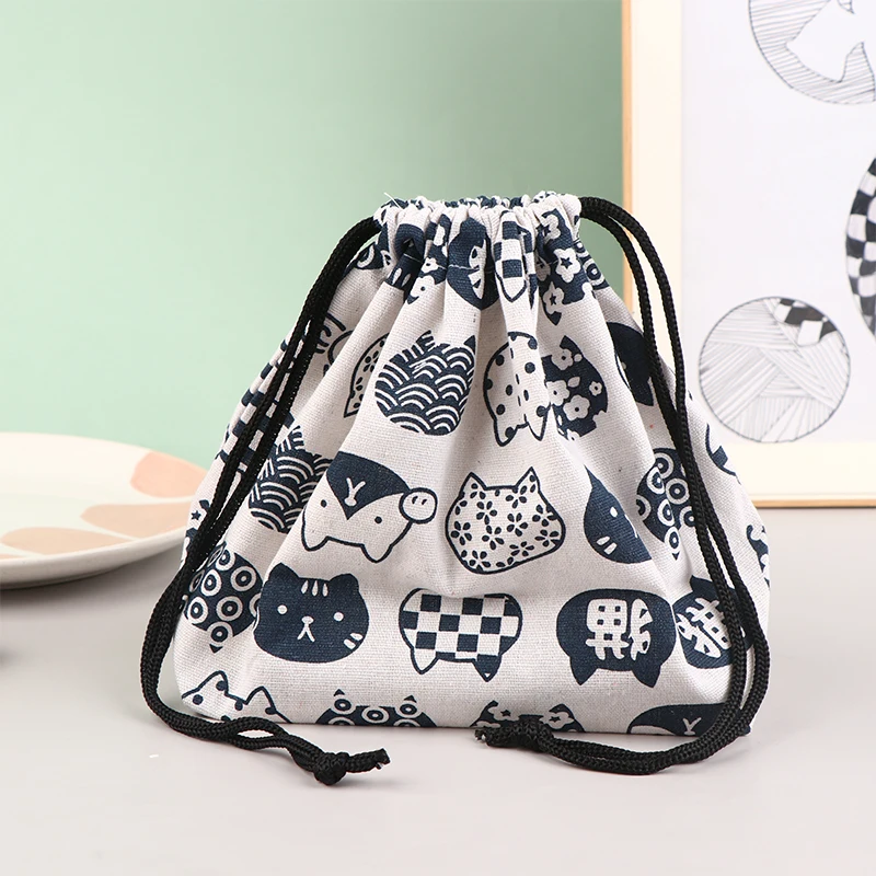 Japanese Style Lunch Box Bag Drawstring Lunch Bag Bento Tote Pouch Portable Children Storage Box Travel Tableware Storage Bag