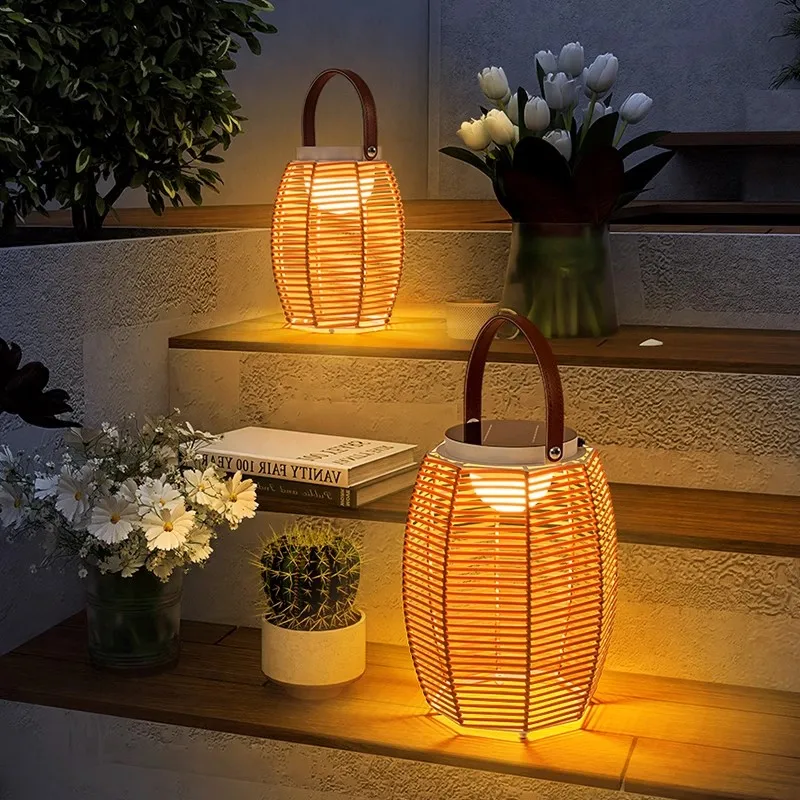 Luzes solares led lâmpada de assoalho ao ar livre à prova dwaterproof água energia solar decoração casa imitação rattan lâmpada ambiente villa portão jardim pátio